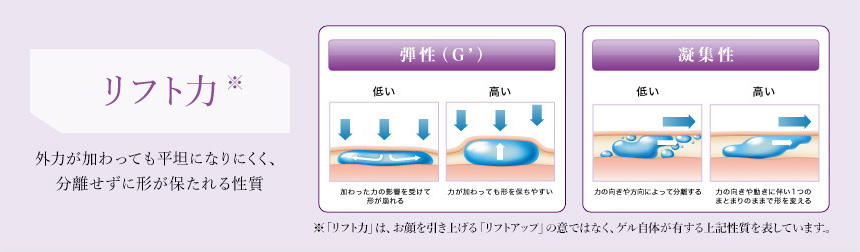ボリュームアップに適したリフト力（弾性と凝集性）